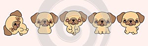 Collection of Vector Cartoon Pug Puppy Art. Set of Kawaii Isolated Animal Illustrations for Prints for Clothes, Stickers