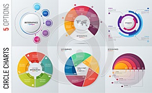 Collection of vector circle chart infographic templates for pres