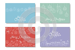 Collection of vector colorful hand drawn Merry Christmas cards. Winter holiday beautiful backgrounds