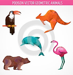 Collection of vector colorful polygonal animals
