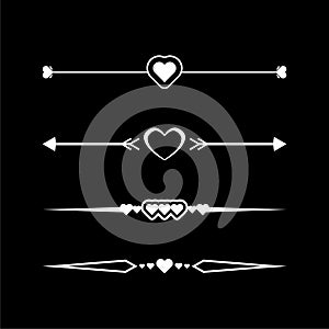 Collection of vector dividers with hearts on dark background