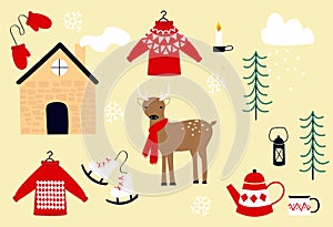 Collection of vector drawings on a winter Christmas theme.