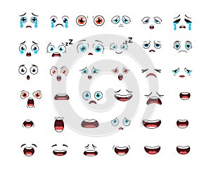 Cartoon Character Emotions Vector Set with Eyes and Mouths