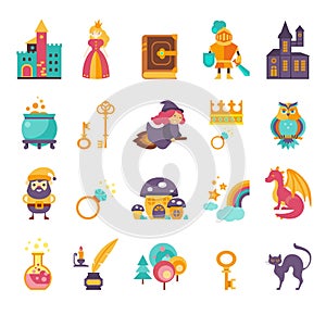 Collection of vector fairy tale elements, icons