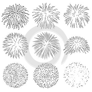 Collection of Vector Firework Rocket Explosion Sparks Set