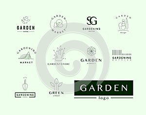 Collection of vector flat elegant logo template for gardening companies.