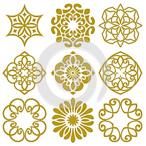 Set of floral golden oriental ornaments