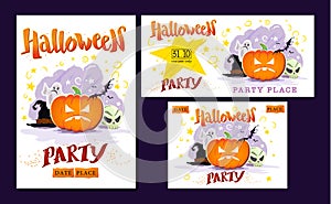 Collection of vector halloween cards.