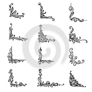 Collection of vector hand drawn corners for design frames, invitations, greeting cards