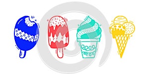 Collection of vector ice cream illustrations drawn by hand isolated on background