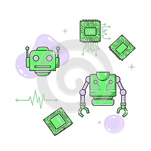 Robotics and AI Technology Icon Set Vector Illustration