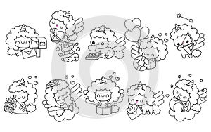 Collection of Vector Kawaii Unicorn Coloring Page. Set of Isolated Cartoon Baby Unicorn Outline.