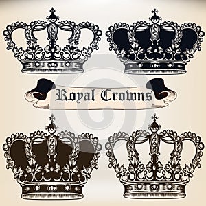 Collection of vector king heraldic crowns