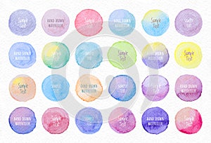 Collection Vector label tag elements Set Watercolor brush paint strokes circle shape from a hand drawn on the white paper texture