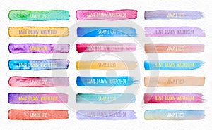 Collection Vector label tag elements Set Watercolor brush paint strokes from a hand drawn on the white paper texture background