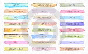 Collection Vector label tag elements Set Watercolor brush paint strokes from a hand drawn on the white paper texture background