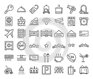 Collection of vector line icons for hotel services