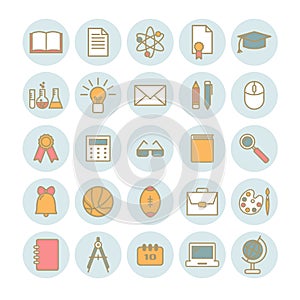 Collection of vector linear icons: school and education