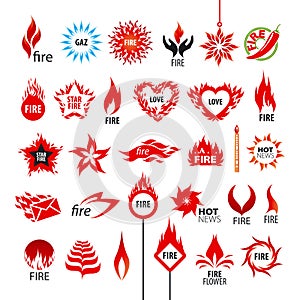 Collection of vector logos fire and flames