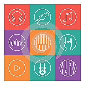 Collection of vector music or recording studio icons