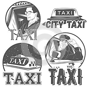 Collection of vector retro taxi logotypes photo