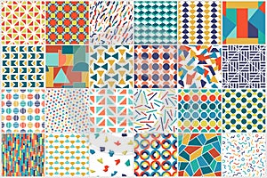 Collection of vector seamless color patterns - geometric design. Bright abstract fashion backgrounds, retro style 80 -