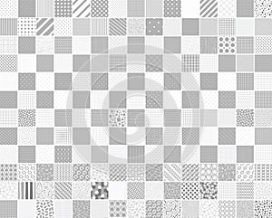 Collection of vector seamless geometric patterns in different styles. White and gray repeatable unusual minimalistic