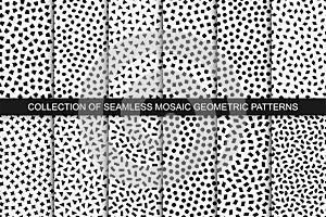 Collection of vector seamless simple patterns. Modern stylish black and white textures. Randomly disposed shapes