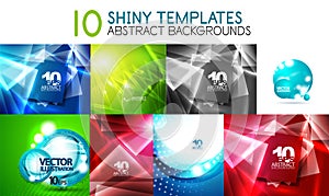 Collection of vector shiny light templates, glowing colors abstract backgrounds designs