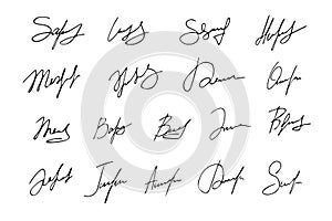 Collection of vector signatures of fictitious autograph. Signature for the convention. Signature document