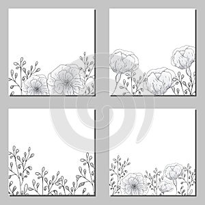 Collection of vector template label, visit cards, square greeting cards and banners with home plants, wild flowers and herbs.Busin