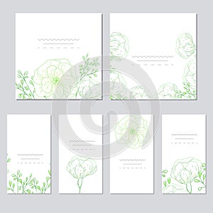 Collection of vector template label, visit cards, square greeting cards and banners with home plants, wild flowers and herbs.Busin
