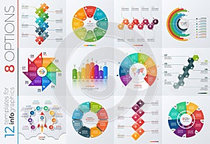 Collection of 12 vector templates for infographics with 8 options photo