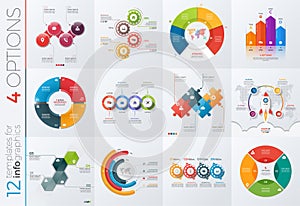 Collection of 12 vector templates for infographics with 4 options