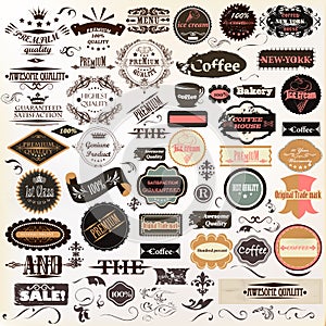Collection of vector vintage labels on wooden texture