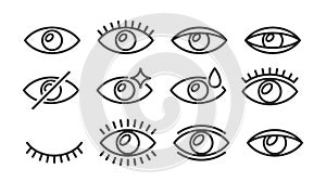 Collection of Versatile Outline Eye Icons, Range From Simple Lined Depictions To More Detailed Designs, Vector Signs