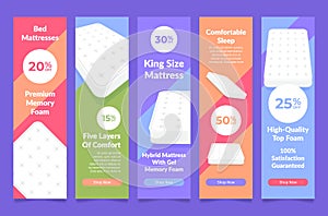 Collection vertical mattress banner ads landing page with place for text vector illustration