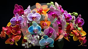 A collection of vibrant orchids in various shades and patterns