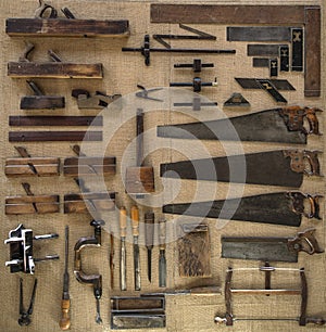 Collection of vintage 18th Century tools for carpenter or joiner