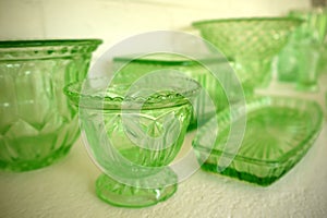 Collection: vintage 1930s green glass bowls