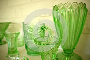 Collection: vintage 1930s green glass vases