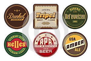 The collection vintage bierdeckels for craft brewing. Old retro designs for decor of bar and pub. Beer bierdeckel vector
