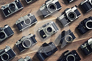 A collection of vintage cameras. Photography concept.
