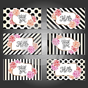 Collection of 6 vintage card templates with flowers.