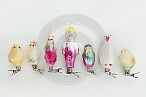 A collection of vintage glass Soviet Christmas toys.