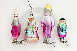 A collection of vintage glass Soviet Christmas toys.