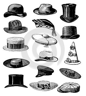 Collection of vintage hat illustrations