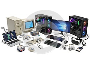 Collection of vintage and modern computers and peripherals