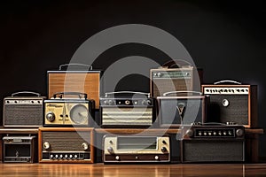 Collection of vintage radios: collectibles and entertainment concept