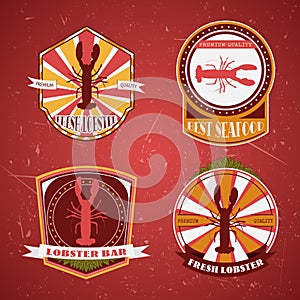 Collection of vintage retro grunge Lobster restaurant labels, badges and icons.